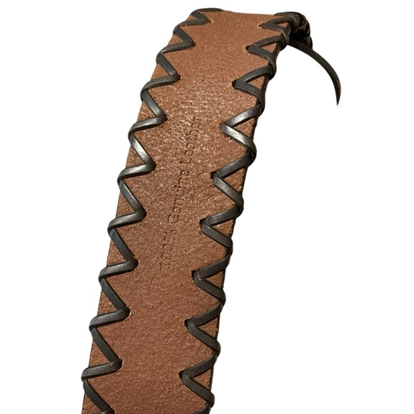 vtg Retro LEATHER Belt OS Adjustable Braid Trim Tan Brown - Picture 6 of 6